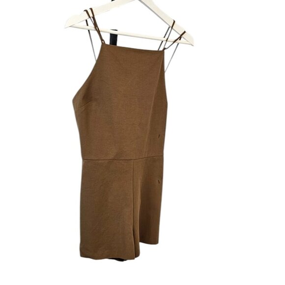 Anthropologie Maeve Strappy Micro Romper Brown Stretch Onesie Size Small - Picture 8 of 9